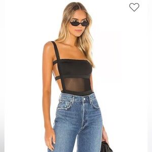 NEW Without Tags Superdown Camille Strappy Black Bodysuit Cage Geometrical Mesh